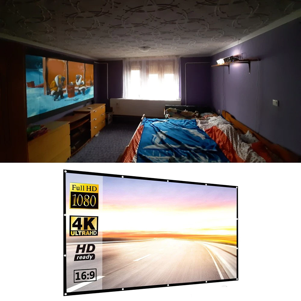 Projector Screen 30/60/84/92/100/120/130 Inch Collapsible Reflective Fabric Cloth Antilight Screen Cloth For Home Theater