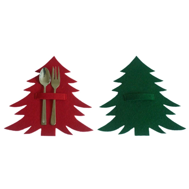 Christmas Tree Design Spoons Forks Bag Decorative Party Ornaments Tableware Holder Bags | Дом и сад