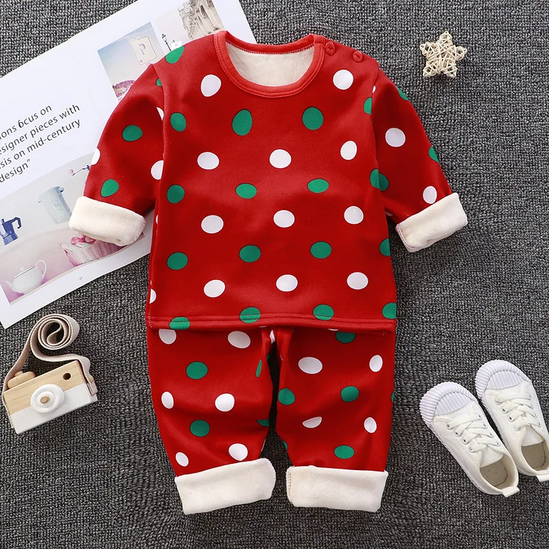 

Children's Warm Pajama Tops Set Autumn Winter Kids Clothes Long Trousers Plus Velvet Thickening Girl Boy Home Service