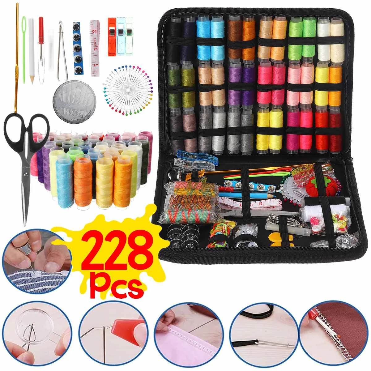 

228PCS/set Sewing Kits Box Travel DIY Multifunctional Combination Portable Sewing Thread Stitches Knitting Needles Sewing Kits