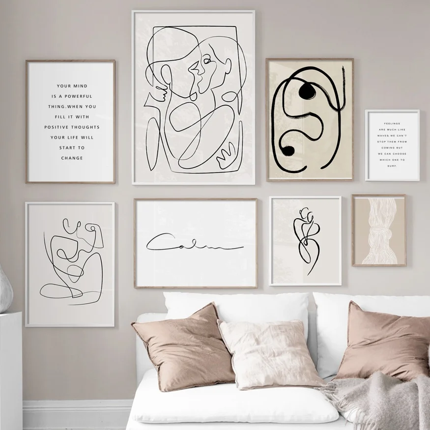 Абстрактная линия тела поцелуй цитаты настенная Картина на холсте нордические