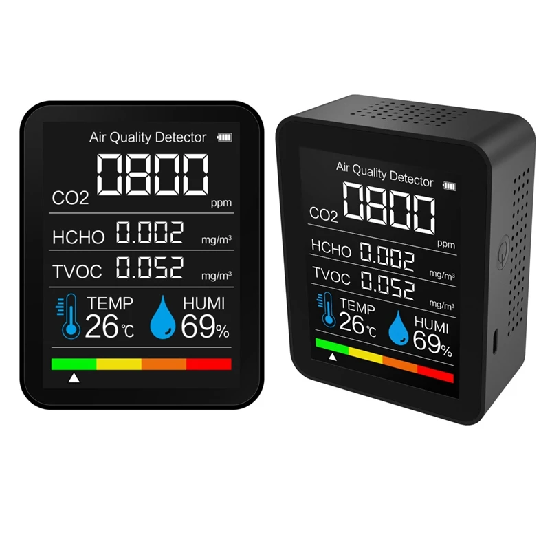 

2x CO2 Detector Air Quality Detector TVOC HCHO Detector Temperature and Humidity Tester Carbon Black & White