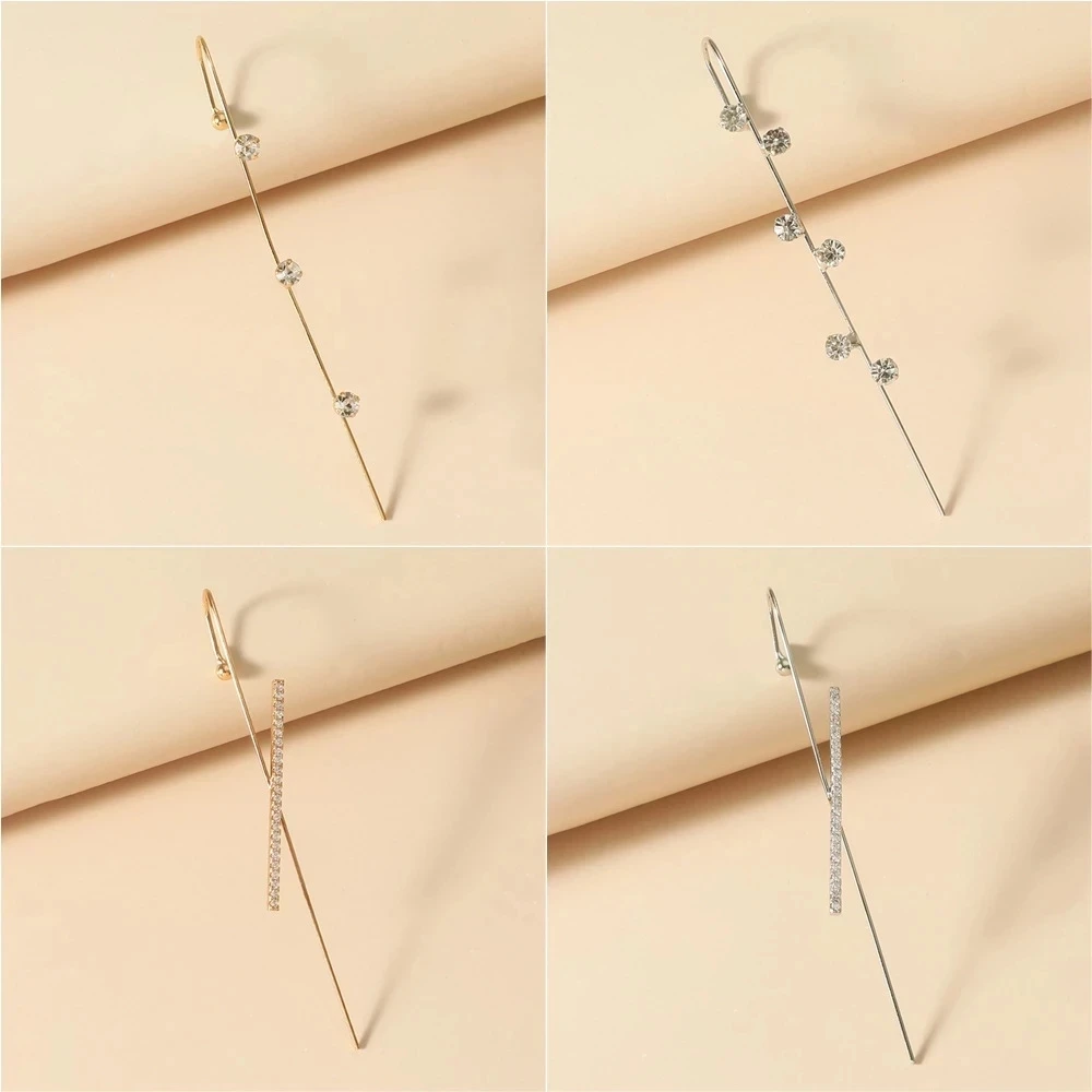 

New Ear Needle Wrap Crawler Hook Earrings for Women Surround Auricle Diagonal Stud Copper Inlaid Zircon Piercing Earrings /1 Pc