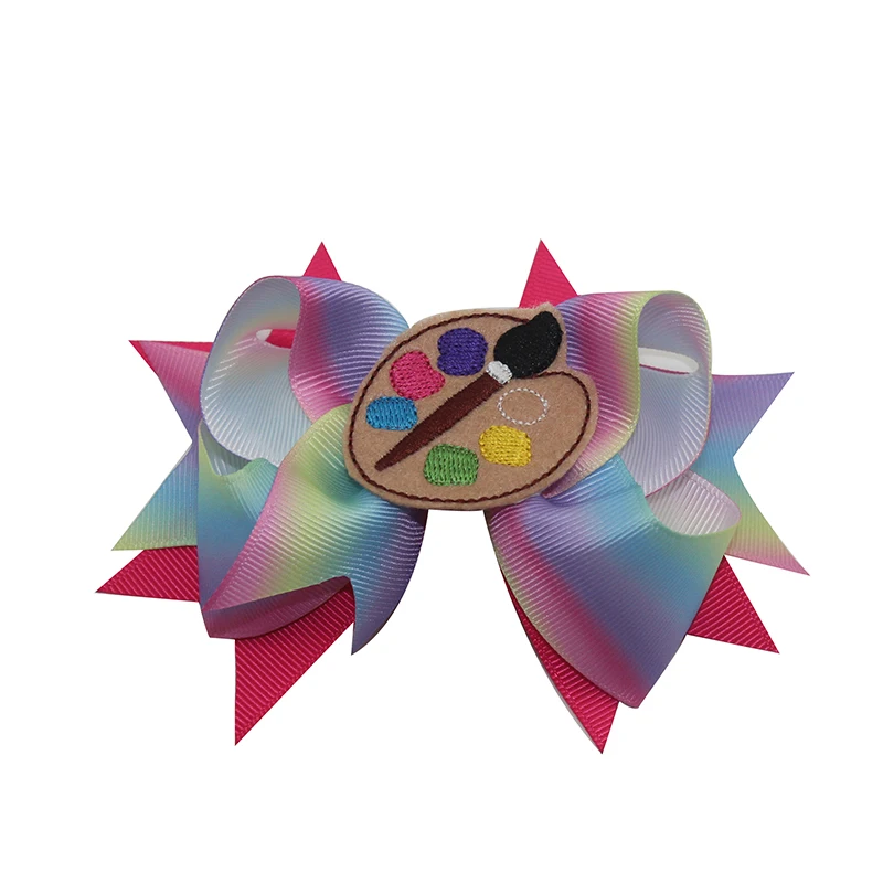 12 шт. 5 дюймов Радужная заколка для волос с бантом дизайн доска рисования любовь