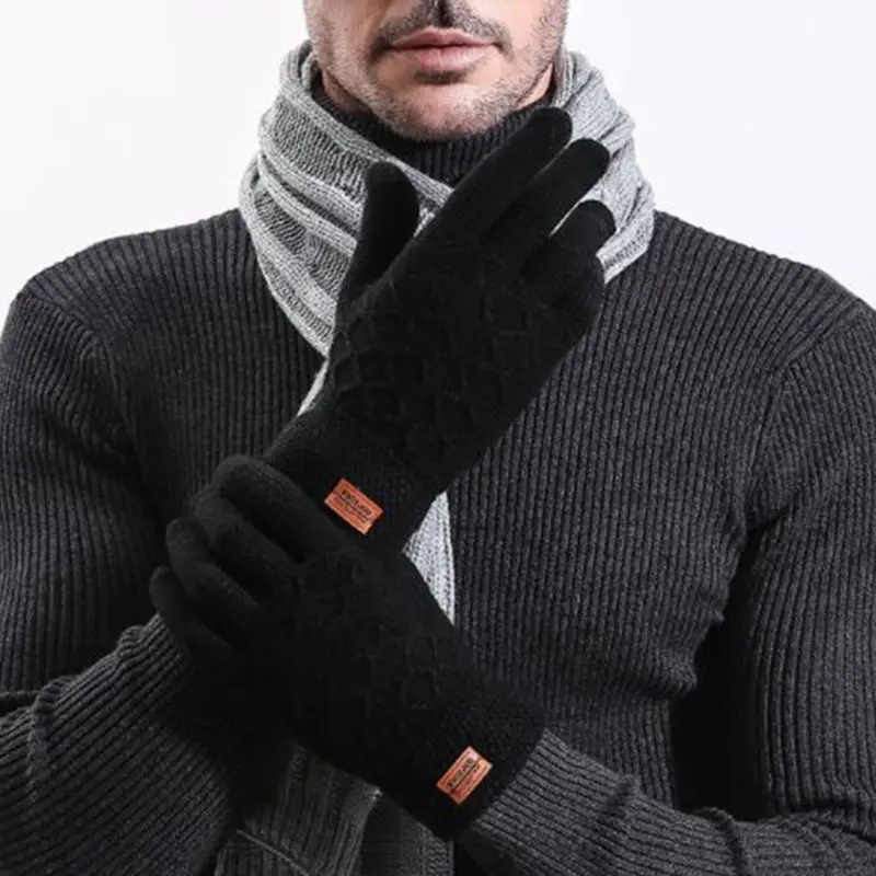 

Autumn and Winter Men Knitted Wool Gloves Outdoor Driving Cycling Warm Touch Screen Glove
