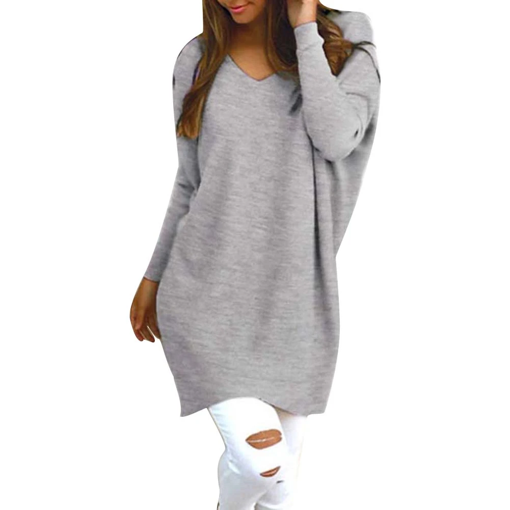 Fashion Sweater Women V Neck Long Sleeve Tunic Pullover Sweaters Casual Loose Knitted Solid Color Women's | Женская одежда