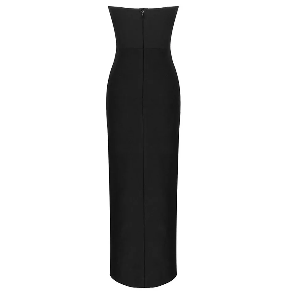 

High Quality New Fashion Black Sexy Strapless Sleeveless Side Slit Celebrity Party Club Bandage Long Dress 2020