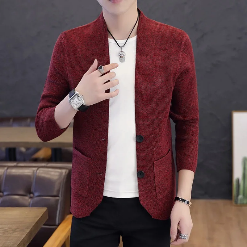 Однотонный мужской свитер в английском стиле кардиган красный белый черный