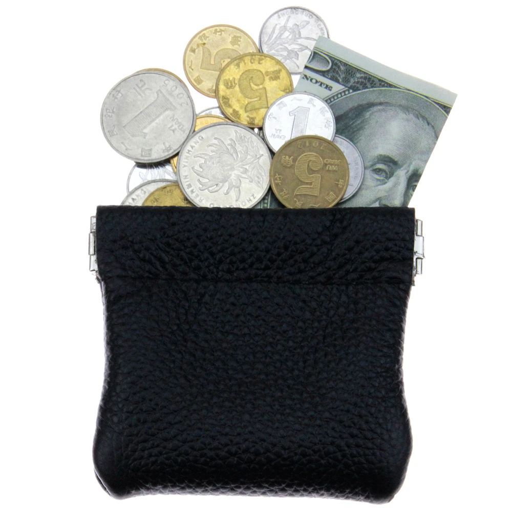 Real Cowhide Genuine Leather Short Coin Purse Women Men Small Wallet Money Change Bag Business Credit Card Holder Black Pouch | Багаж и