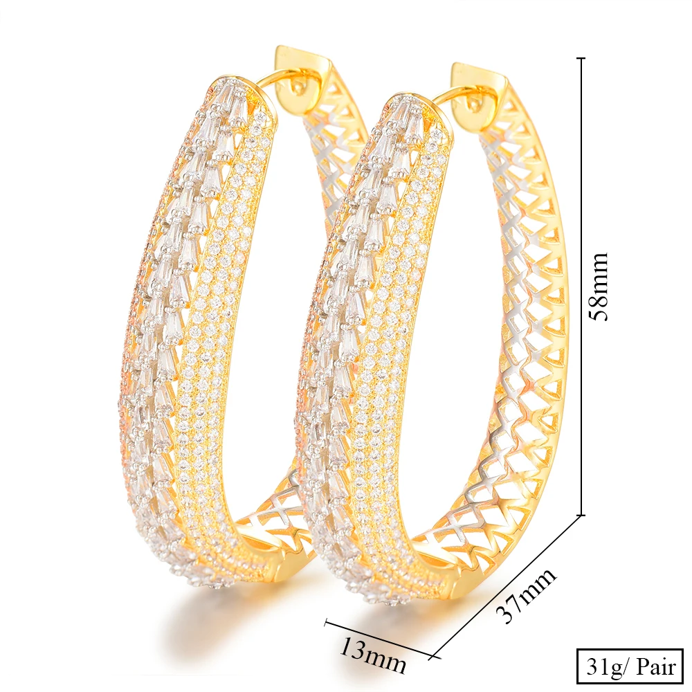 

New Design Luxury Hoop Earrings for Noble Women Bride Wedding Gorgeous Full Top Clear CZ boucle d'oreille femme 2020