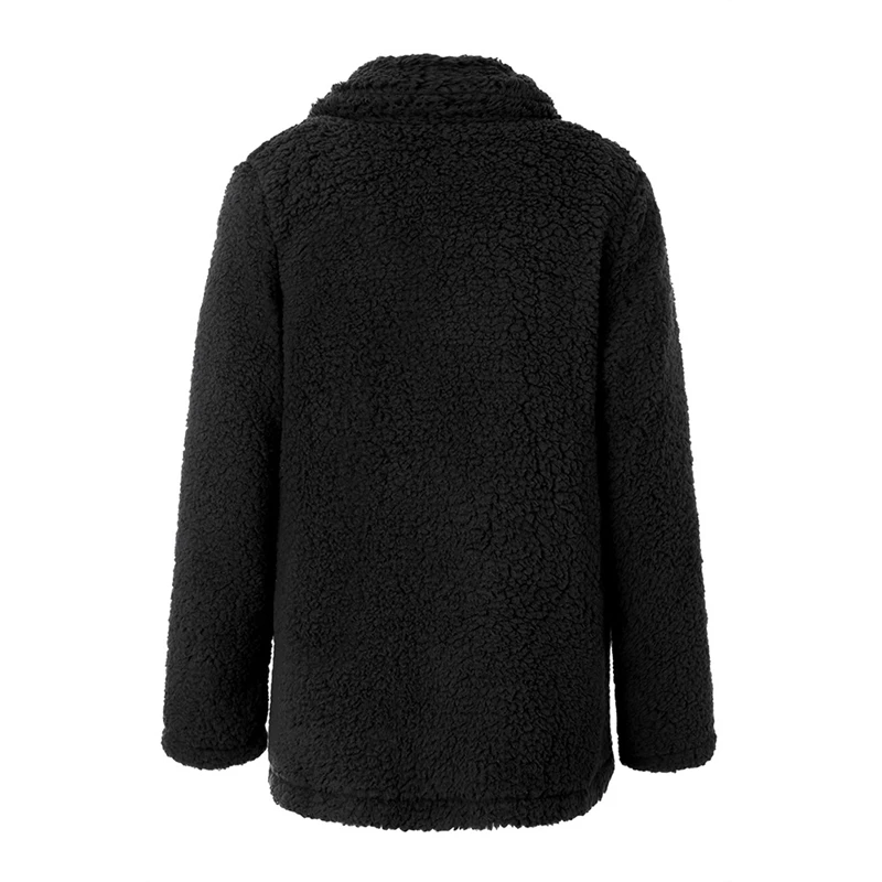 2019 autumn and winter new large size women's fashion plush coat lapel solid color long-sleeved jacket cardigan |