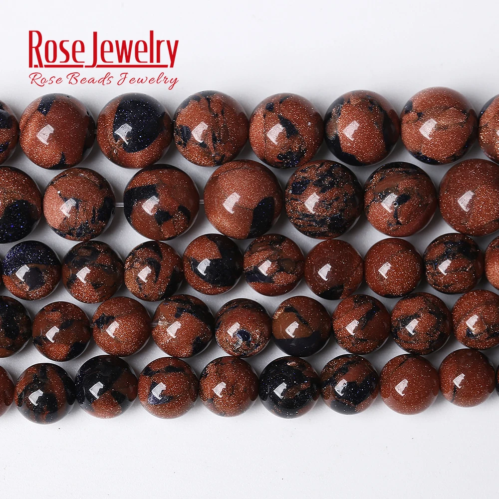 Круглые Бусины Из Натурального сине золотого песчаника 15 дюймов нитка 4 6 8 10 12 мм