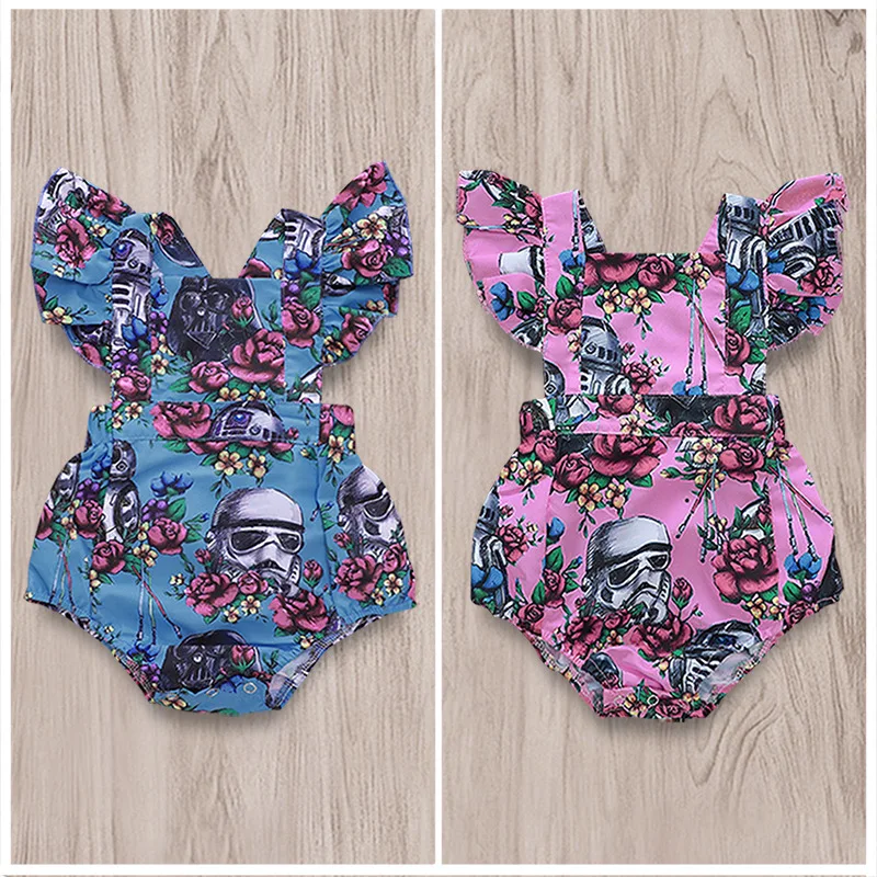 Боди с рукавами-крылышками и цветочным принтом для малышей Одежда открытой