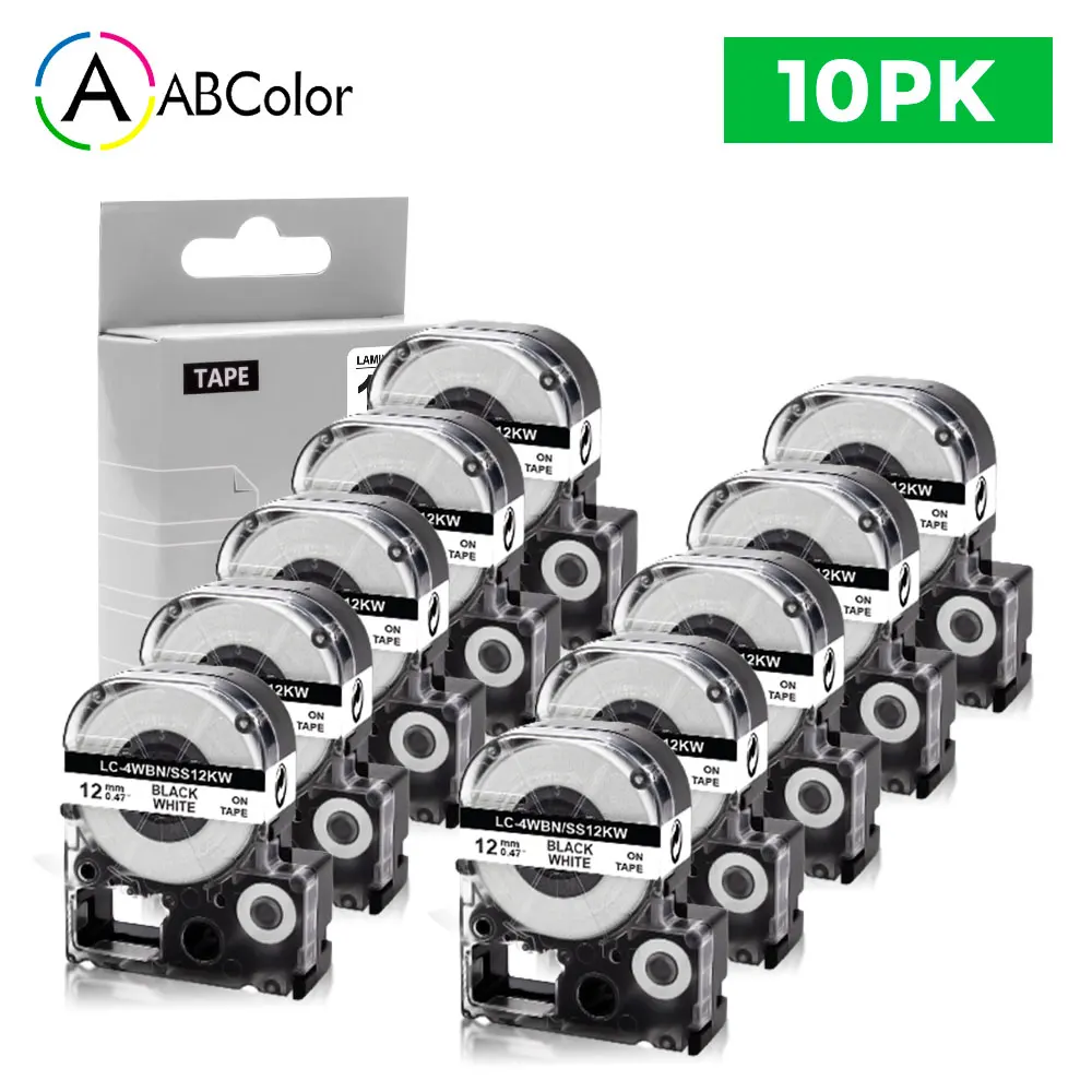 

10PK 12mm Tape For Epson King Jim SS12KW LK-4WBN Black on White ss12kw Label Tape Printer Ribbon For LW-300 LW-400 label Maker