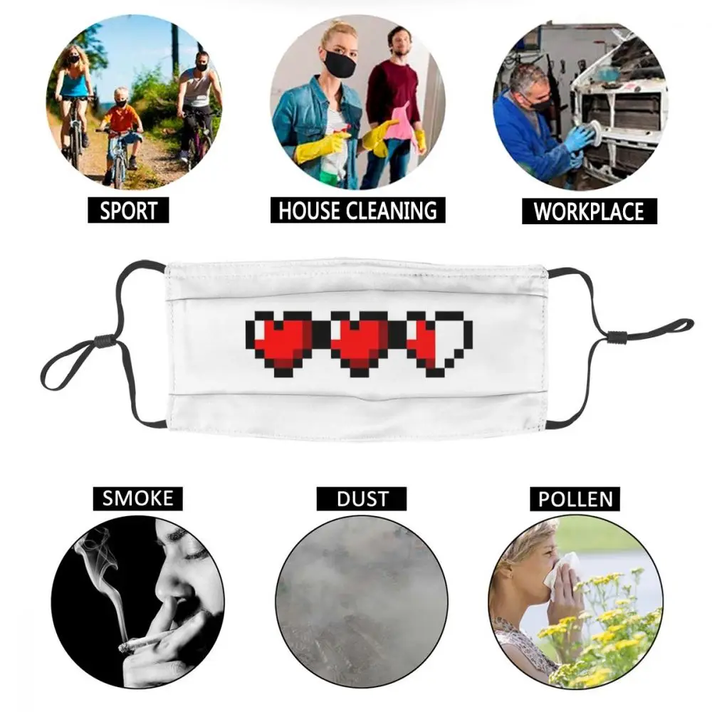

Half-Heart Video Game Hearts Mask Reusable Face Mask Anti Haze Anti Dust Washable Protection Cover