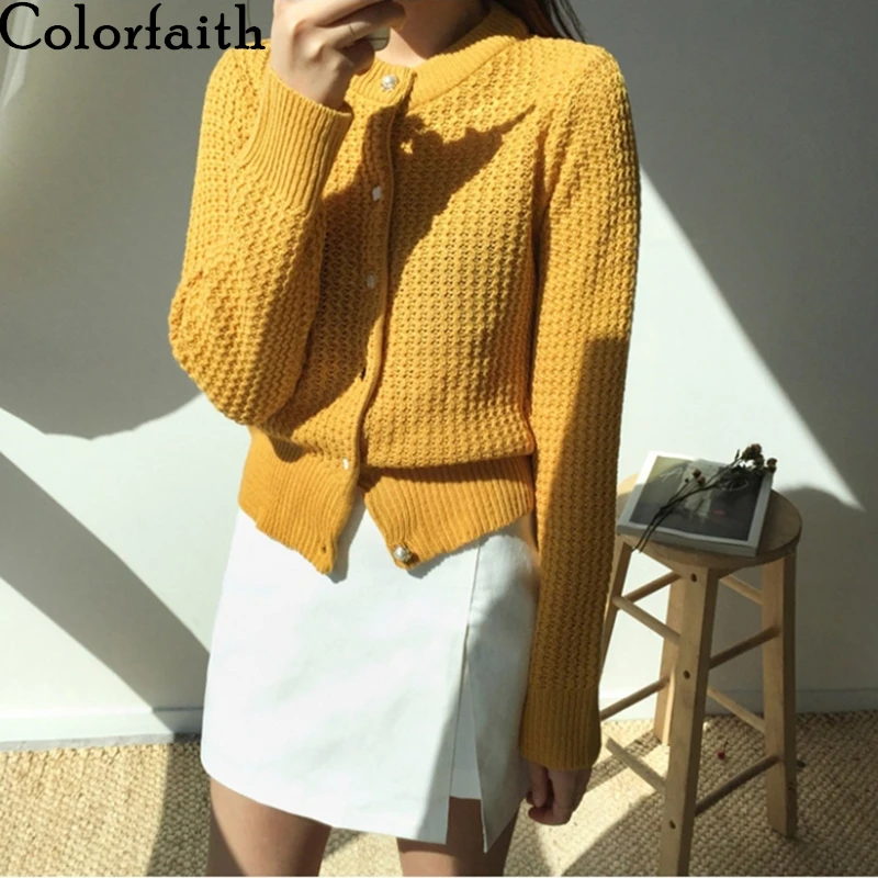 Colorfaith женские Свитера Осень Зима 2019 открытый стежок трикотажные минималистичные