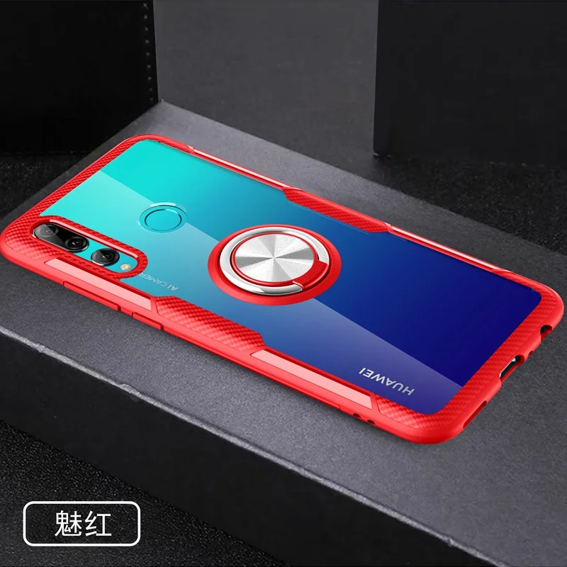 Red Чехол для Honor 10i прозрачный акриловый чехол-кольцо для Honor 10i 20i 10 20 Lite Pro V20 Honor Play магнитный автомобильный держатель бронированный чехол - Цвет: Red