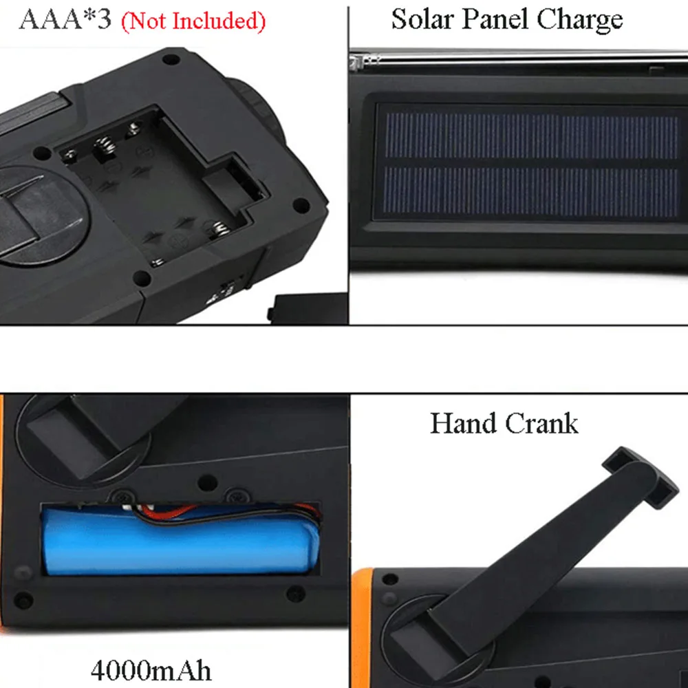 Динамо лампа Мощность банка 4000 мА/ч IPX3 Перезаряжаемые Заводной ручной фонарик на