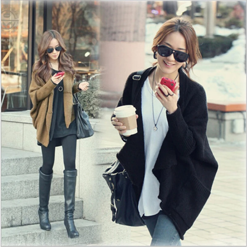 

Fast Shipping Autumn and Winter Women's Sweater Bat Long-sleeved Knitted Shawl Cardigan Sweater Jacket Plus Size Coat Jacket
