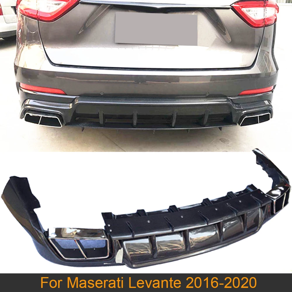 

Автомобильный задний диффузор для Maserati Levante 2016-2020, диффузор для заднего бампера, защитный спойлер с выхлопными наконечниками, углеродное во...
