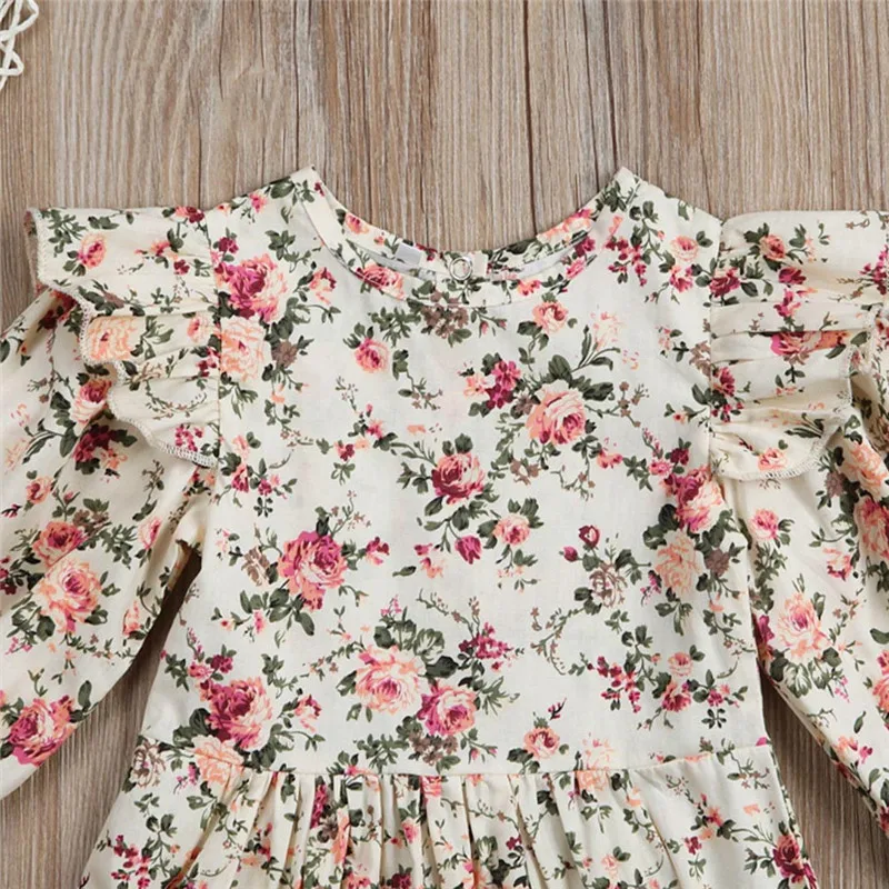 Одежда для маленьких девочек с длинным рукавом и цветочным принтом ползунки
