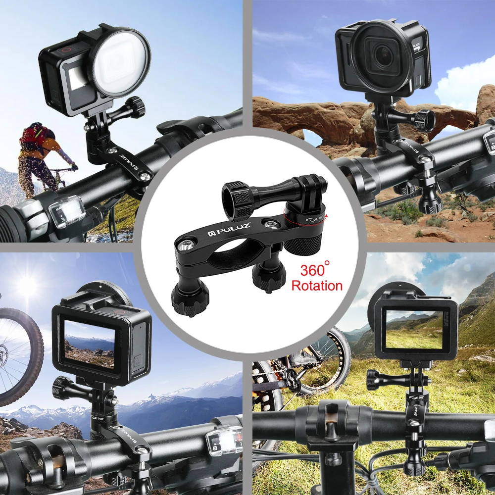 360 Degree Rotation Bike Aluminum Handlebar Adapter Mount &amp Screw for GoPro HERO7/6/5/4 Session /3+/DJI OSMO Action/Xiaoyi |