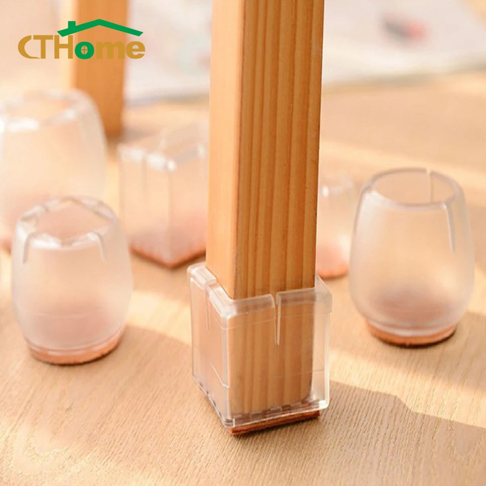 

4PCS Silicone Rectangle Square Round Chair Leg Caps Feet Pads Furniture Accessories Table Covers Wood Floor Protectors