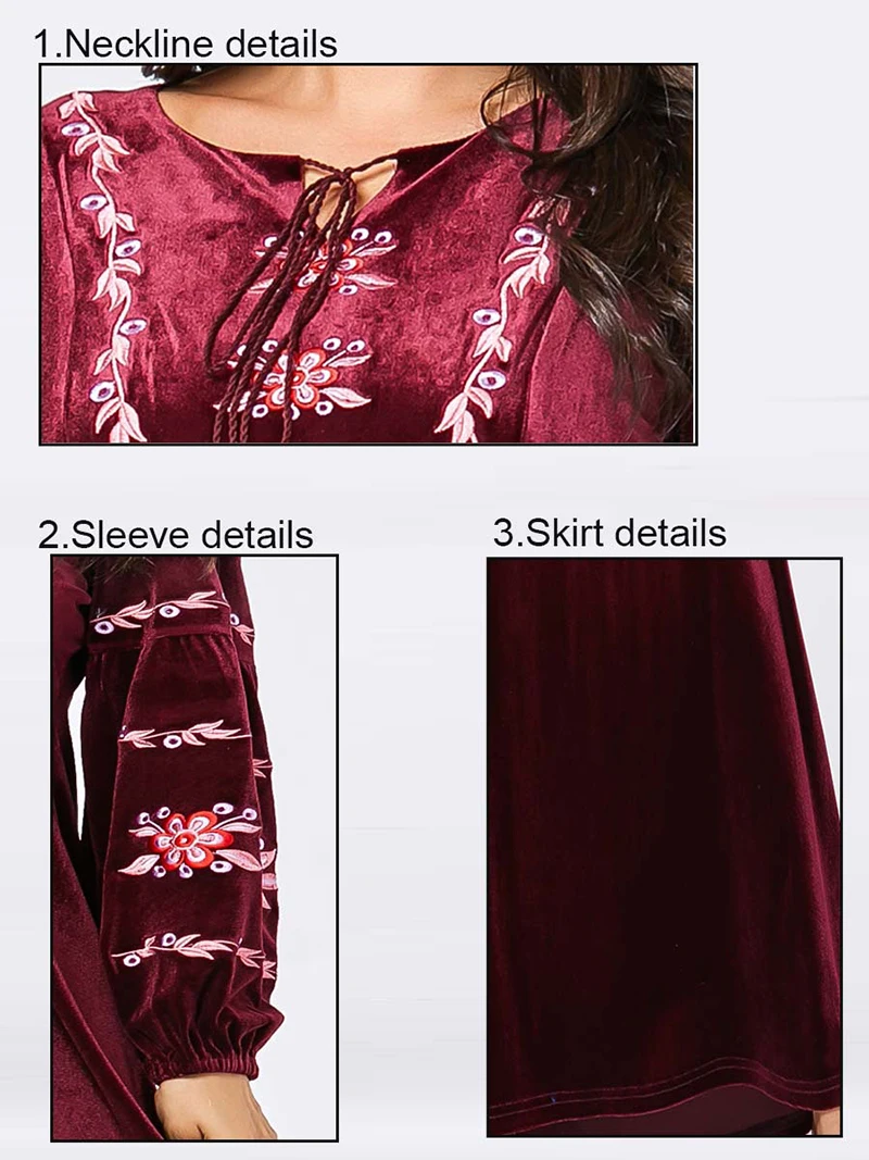 Цветочные бархатные abaya для женщин Дубай мусульманский кафтан женская одежда зима осень длинное платье Зеленый Кафтан vestido manga larga