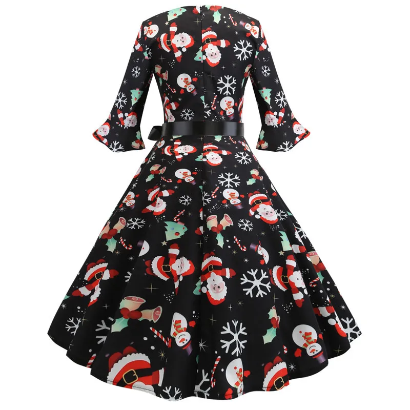 Floral Print Vintage Women Summer Dresses 2021 Robe Pinup Swing Petal Sleeve O-Neck Rockabilly Party Dress A-Line Casual Vestido | Женская