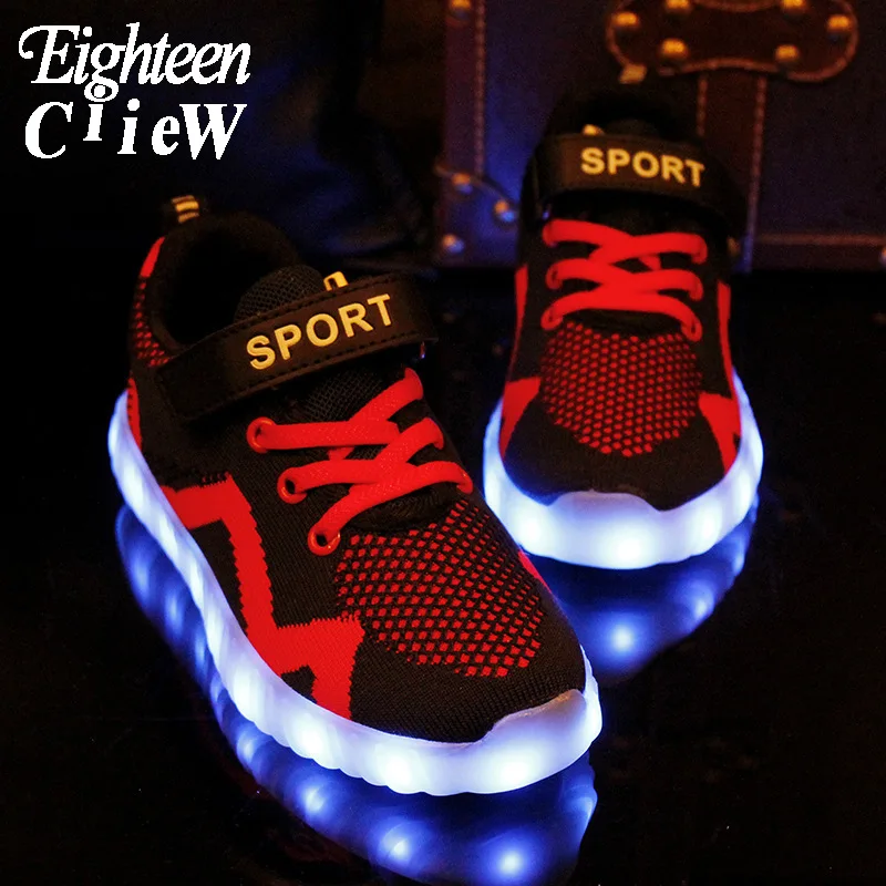 

Size 25-37 New Kids Glowing Shoes Light Up Children Sneakers Baby Luminous Mesh Breathable Sneakers Fashion Casual Shoes