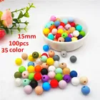 Chenkai 100 шт. 15 мм силиконовые бусины для прорезывателя DIY Детская, жевательная для прорезывания зубов, изготовление ювелирных изделий, круглые бусины для ухода за зубами, не содержат БФА