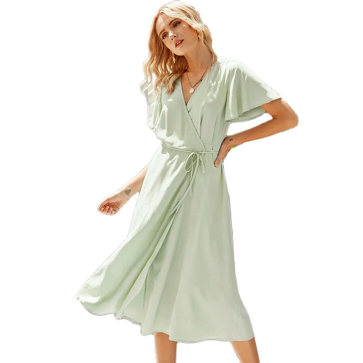 

Summer 2021 The New Solid Color Holiday Style Lace Casual Dress