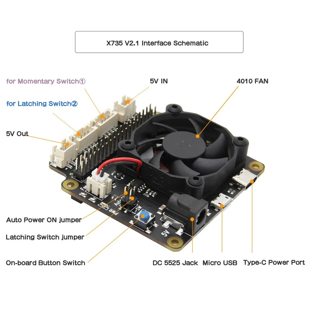 Raspberry Pi 4 Модель B X735 управление питанием и автоматическое охлаждение плата расширения с безопасным выключением 5 В Макс, 8А выход для Raspberry Pi