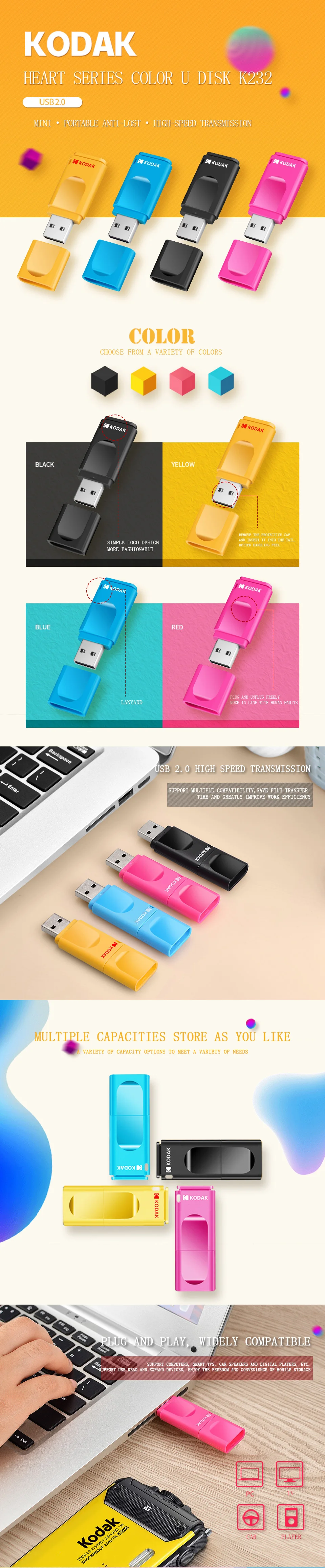 Kodak K232 16 ГБ 32 ГБ 64 ГБ USB2.0 флеш-накопители 32 ГБ флеш-накопитель USB флеш-накопитель U диск мини-карта памяти флеш-накопители