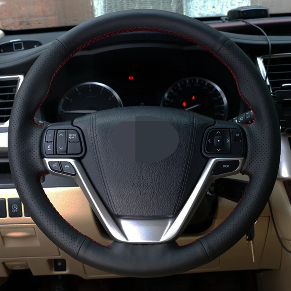 Чехол рулевого колеса автомобиля ручной работы черная натуральная кожа для Toyota