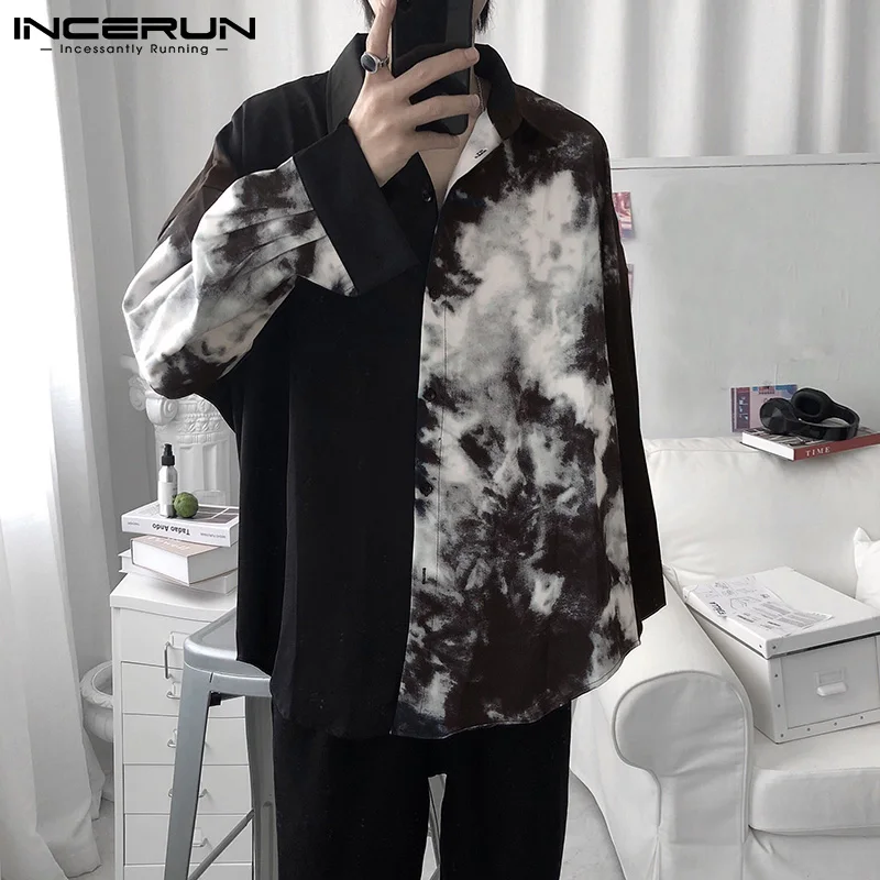 

Men Casual Shirt Spring Print Patchwork Lapel Long Sleeve Streetwear Tops 2021 Korean Loose Fashion Shirts Camisas 5XL INCERUN 7