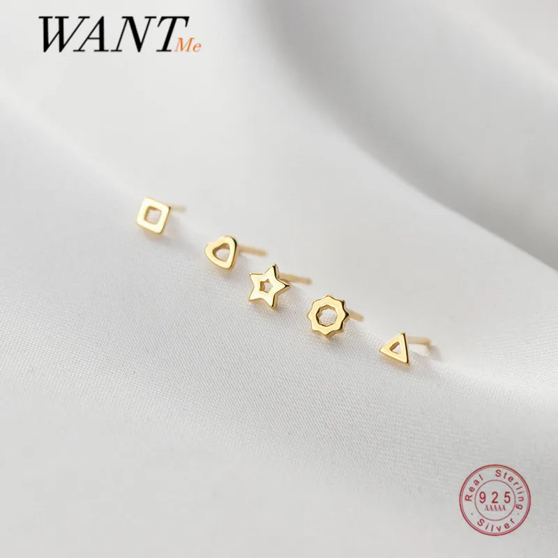 

WANTME 925 Sterling Silver Minimalist Geometric Mini Small Love Star Stud Earrings for Women Korean Charming Teen Girl Jewelry