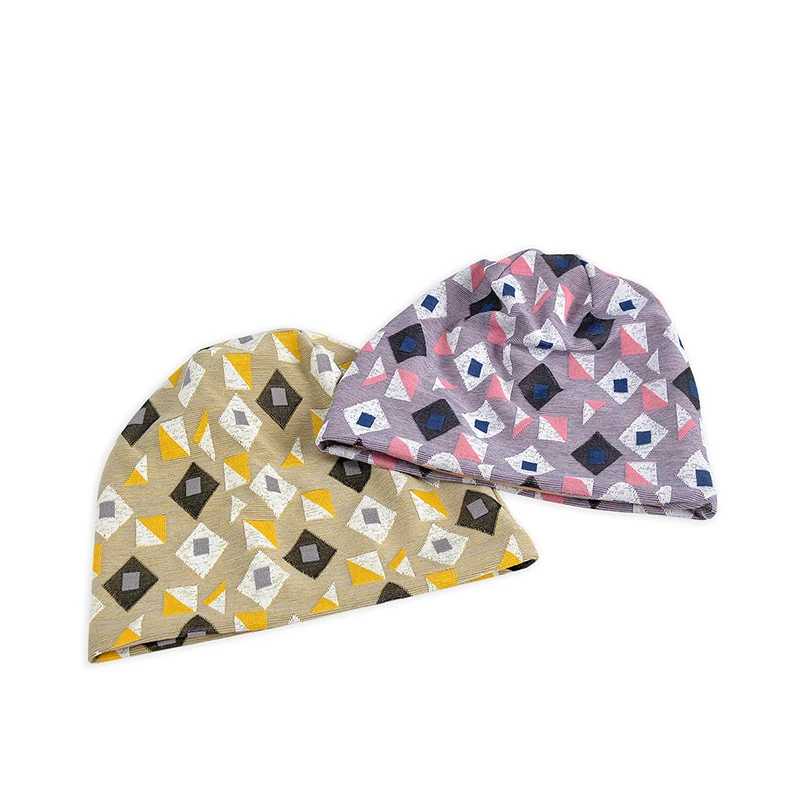 

2021 Beanie Cap Female Winter Korean Style Geometric Pattern High-end Jacquard Windproof and Velvet Warm Hat
