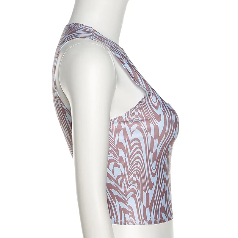 

New Striped Print Crop Tops Y2k Summer Sexy Streetwear Sleeveless Green Baby Tanks O-neck Women Aesthetics 90s Vests