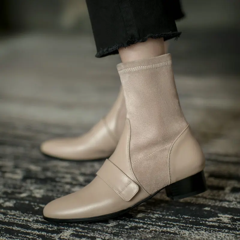 

Элегантные женские сапоги из натуральной кожи; Туфли-лодочки на толстом каблуке с молнией сзади и круглым носком; Новейшие вечерние женские...