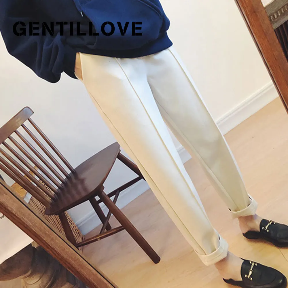 

Gentillove Vintage Wool Work Suit Pant Women Winter Thicken Pencil Pants High Waist Loose Trousers Oversized Office Lady Capris