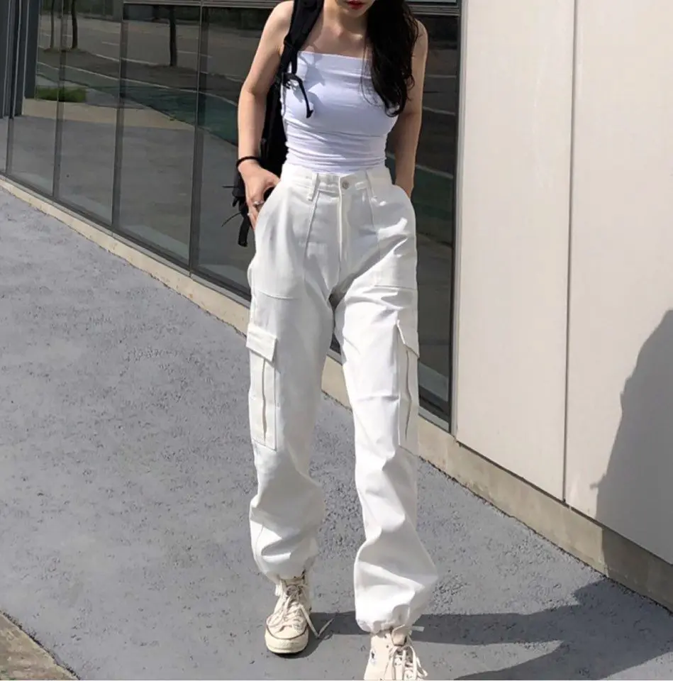 

Pants Women Casual Solid Harajuku Cargo Trousers Unisex Chic Retro BF Streetwear Kpop Beam Feet Full Newest Popular Simple Daily