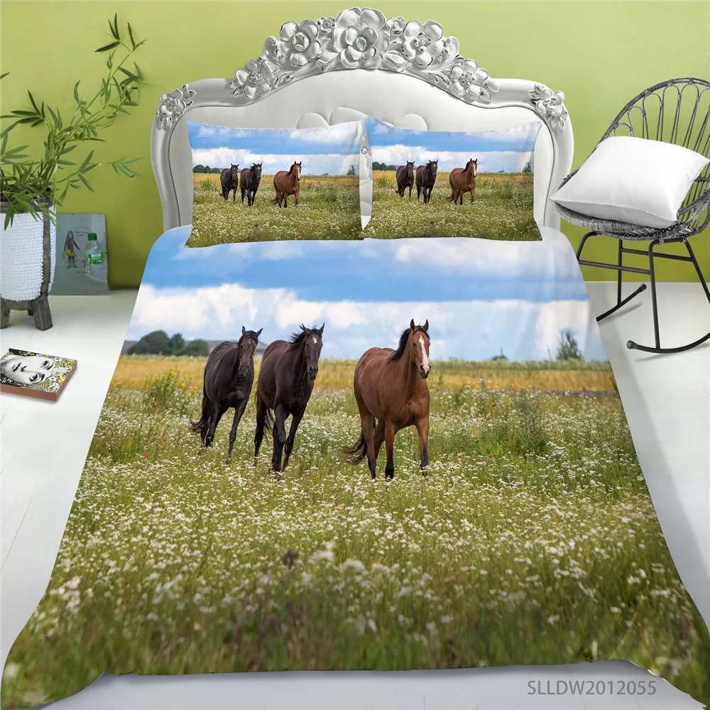 

Sunshine 3D Bedding Set Queen Size Duvet Cover Set Horse Print 2/3 Pcs Modern Home Bed Set Pillowcase Bed Gift Child Boys