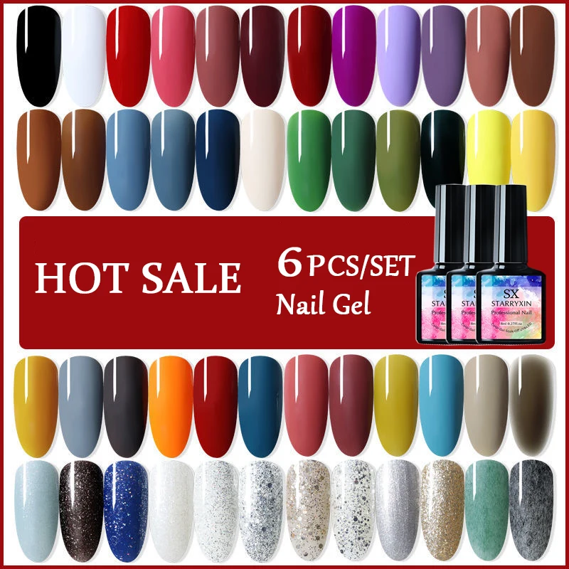 

6/12 Pcs UV Nail Gel Set For Manicure Semi Permanent Nail Polish Top coat Soak Off UV LED Gel Pure Color Nail Art Varnish