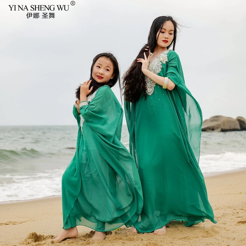 

Adult Children Belly Dance Costume Long Robe Perforamce Oriental Dance Swing Tribal Khaleegy Skirt Women Dance Dress StageWear