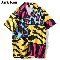 leopard printed beach tropical shirts turn down collar street hip hop shirts short sleeve shirts for men