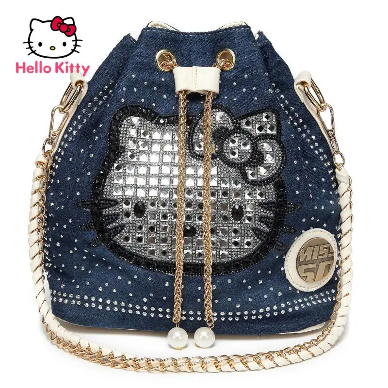 Hello Kitty Simple Cute Cartoon Hello Kitty One Shoulder Messenger Chain Bucket Bag Fashion Lady Diamond  BagSuitable for girls enlarge