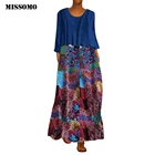 Женское платье-макси MISSOMO, винтажное платье из двух частей с этническим принтом размера плюс, свободное летнее платье с длинным рукавом и круглым вырезом, 2019