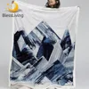 BlessLiving Ink Texture Sherpa Blanket Watercolor Art Custom Blanket Abstract Mountains Plush Bedspread Geometric 3D Cobertor 1