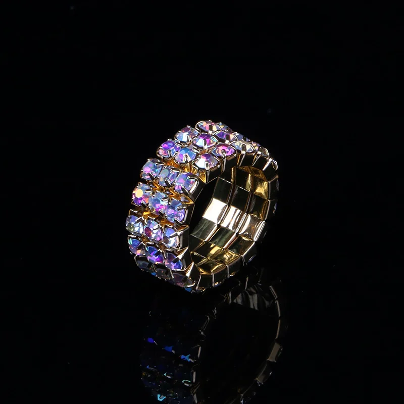 1 5 рядов кольца с кристаллами AB золотого цвета Металлические Свадебные Стразы